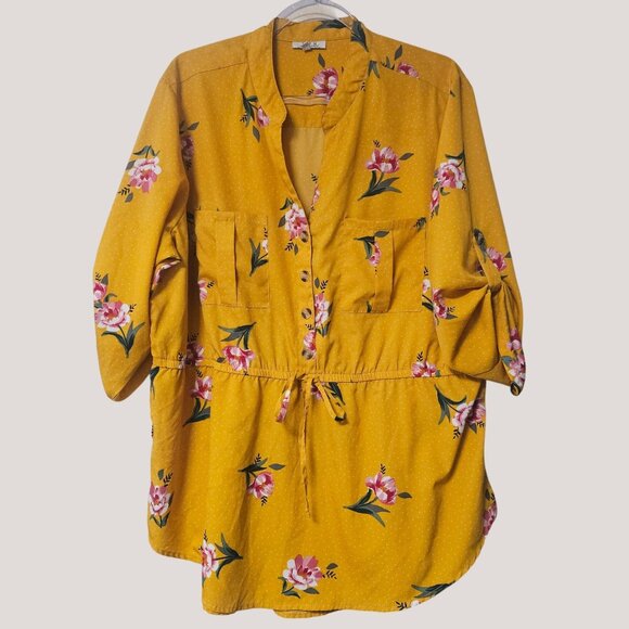 MPH Collection Womens Floral Print Button-Front Tunic Blouse 2X - Picture 2 of 10